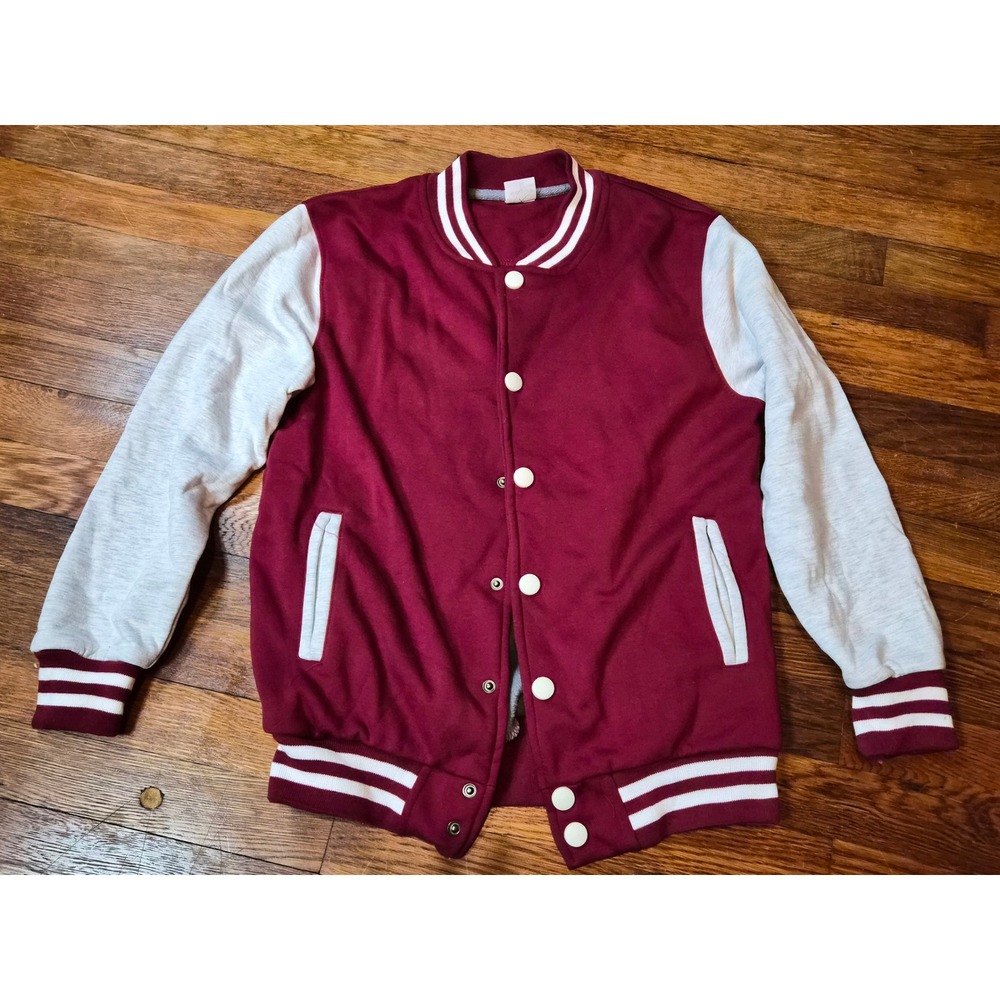 Burgundy Varsity Letterman Jacket Grey Sleeves Preppy Collegecore Y2K Medium